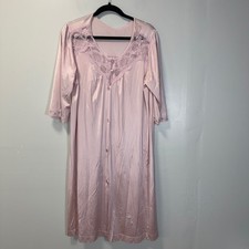 Vintage Pink Lace Trim Button Front Nightgown Robe Sleepwear Grannycore