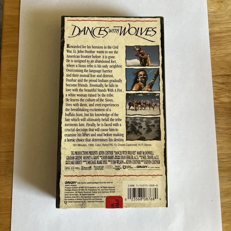 NEW and SEALED Dances with Wolves (VHS, 1990) with Orion Watermark! - Image 2 of 4