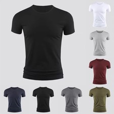 Men's Summer Slim Fit Short Sleeve T Shirt Gym Muscle Plain Crew for Men