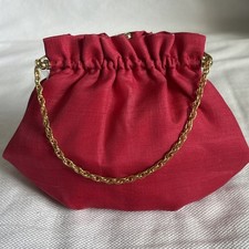 Traditional Korean Hanbok Clutch Purse Red Silk Handbag with Metal Frame K-Drama