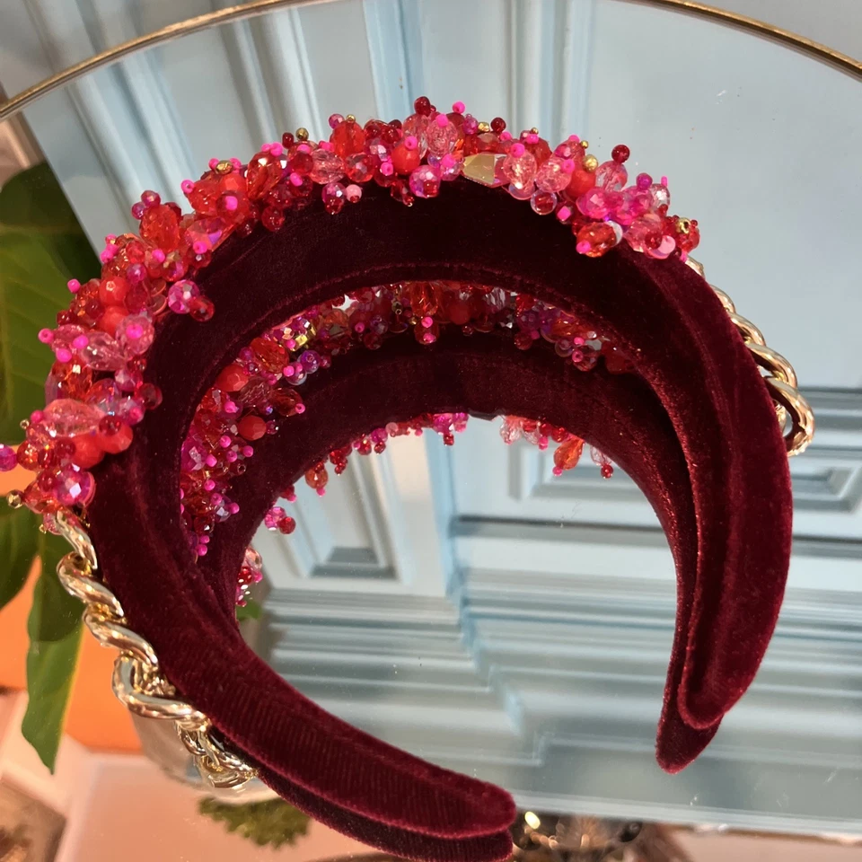 Hermosa diadema hecha a mano borgoña/rojo/rosa/oro/terciopelo - ¡solo artista! Foto 4 de 4