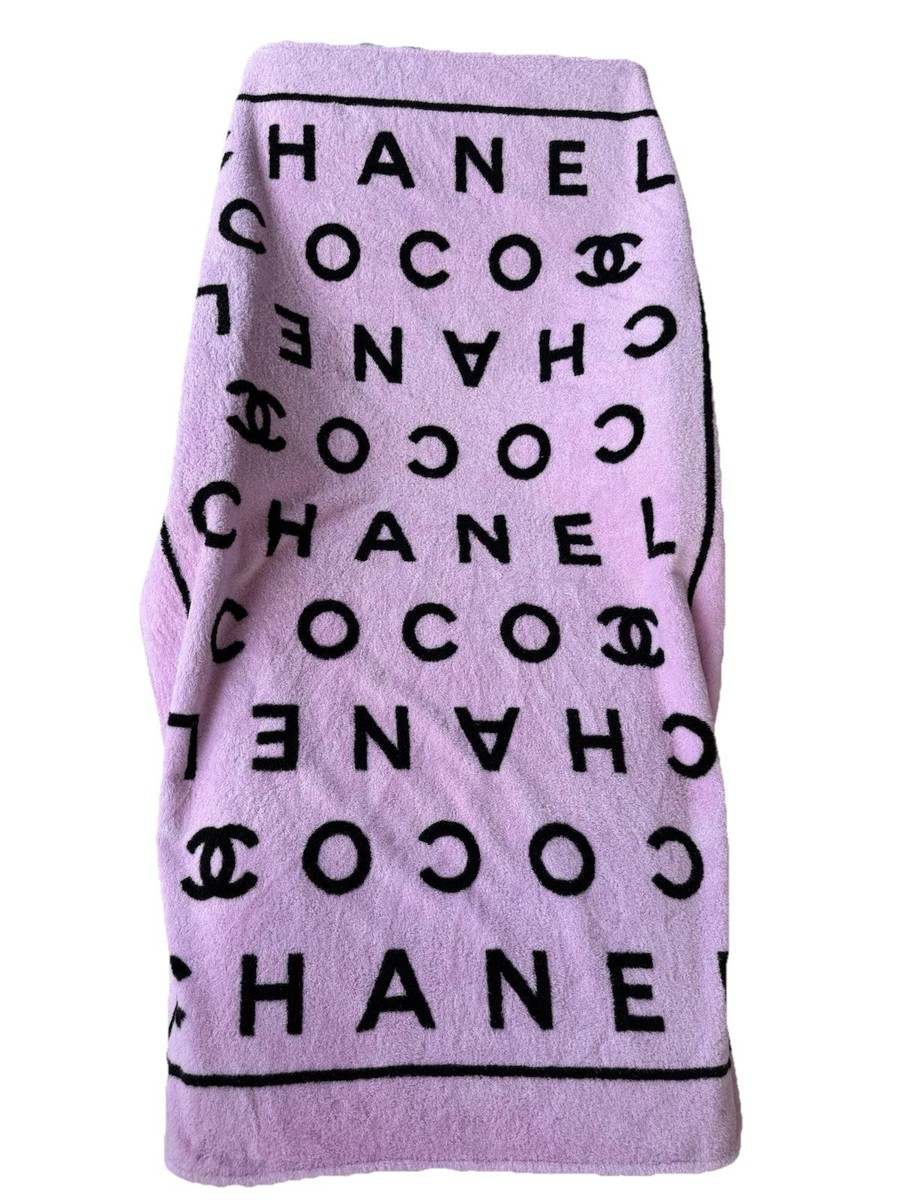 CHANEL シャネル ココマーク コットン ビーチタオル　ブランケット ラグ Authentic CHANEL Rare CC LOGO COCO Monogram Terry Cloth Pink&Black