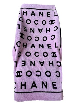 Authentic CHANEL Rare CC LOGO COCO Monogram Terry Cloth Pink&Black
