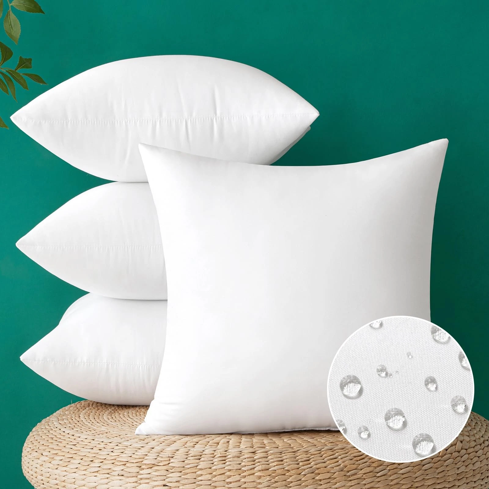 Pack of 4 18x18 Inch Outdoor Pillow Inserts Waterproof Decorative Throw Pillo...