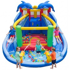 Inflatable Water Slide Park with Double Slides, Jumping Area, Splash Pool