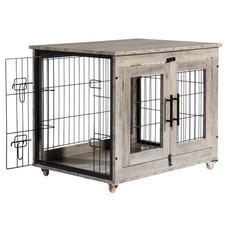 Wooden Indoor Pets Dog Cage Furniture 31in with 2 Doors End Table Decorative