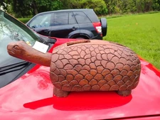 Vtg Wood Hand Carved Turtle Tortoise Wooden Carving Folk Art or Tribal Drum? 