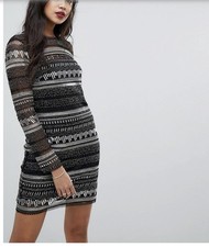 Forever New Mini Dress Size AU 8 US 4 Long Sleeve Black Silver Sequin RRP$130