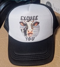 Adjustable Trucker Baseball Hat Cap Excuse You Cow Black