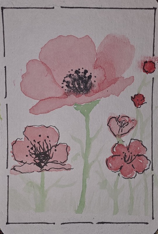 ACEO original watercolor painting landscape 2.5 x 3.5 "Poppy"