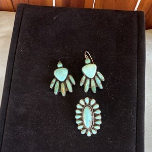 H. Hicks Taos Turquoise Silver Earrings, Native American Missing/Broken Pieces