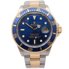 Rolex Submariner 40mm 18k Gold Steel Blue Dial Automatic Men's Watch 16613