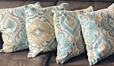 Pillows Medallion Design Indoor Outdoor Teal Gold Browns 16" x 16" Set Of 4 New