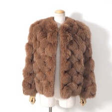 Real Fox Fur Coat Jacket Women Vintage Renard Short Orange-brown-dyed