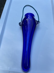 Cobalt Blue Hand Blown Wall Pocket Vase Signed Gorgeous Color