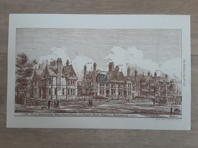 Antiker Druck Moseley Birmingham School Road Wake Green Road Original 1887