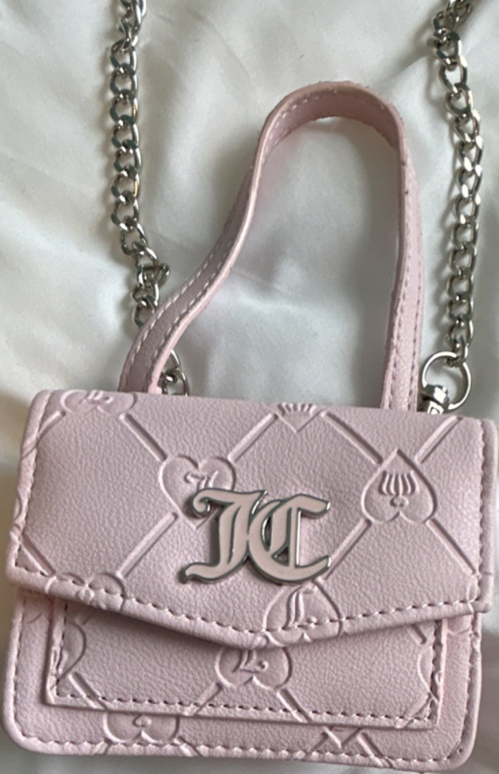 Juicy Couture Pink Mini Crossbody Bag with Chain Strap and Embossed Logo