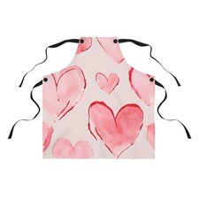 Watercolor Pink Hearts Apron | Valentine Kitchen Apron, Romantic Baking Apron