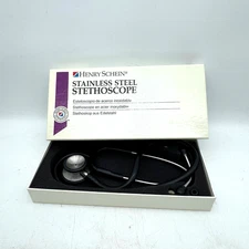 Henry Schein Stainless Steel Dual Head Stethoscope Black Model 102-7043 with Box