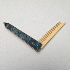 Vintage Folding Celluloid Hair Comb Blue Rhinestone Decorative Pocket Comb
