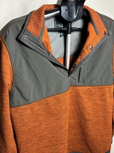 GH Bass & Co For Hard Service Fleece Pullover Orange Gray Snap Jacket Mens L image 7