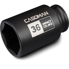 1/2" Drive X 36 Mm Deep 6 PT Impact Socket, CR-MO, Drive 6 Point Axle Nut Socket