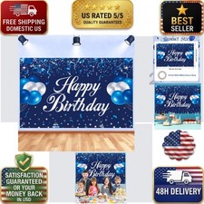 Happy Birthday Backdrop Banner Blue Silver Party Decorations 71x43 in
