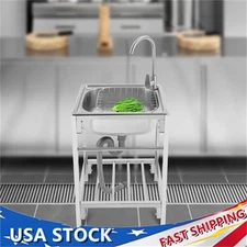 Stainless Steel Single Basin Kitchen Prep Sink Laundry Sink w/ Faucet and Stand