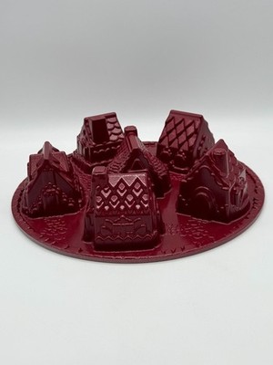 Nordic Ware Cozy Village Baking Pan Heavy Cast Red 6 Mold Cake Pan