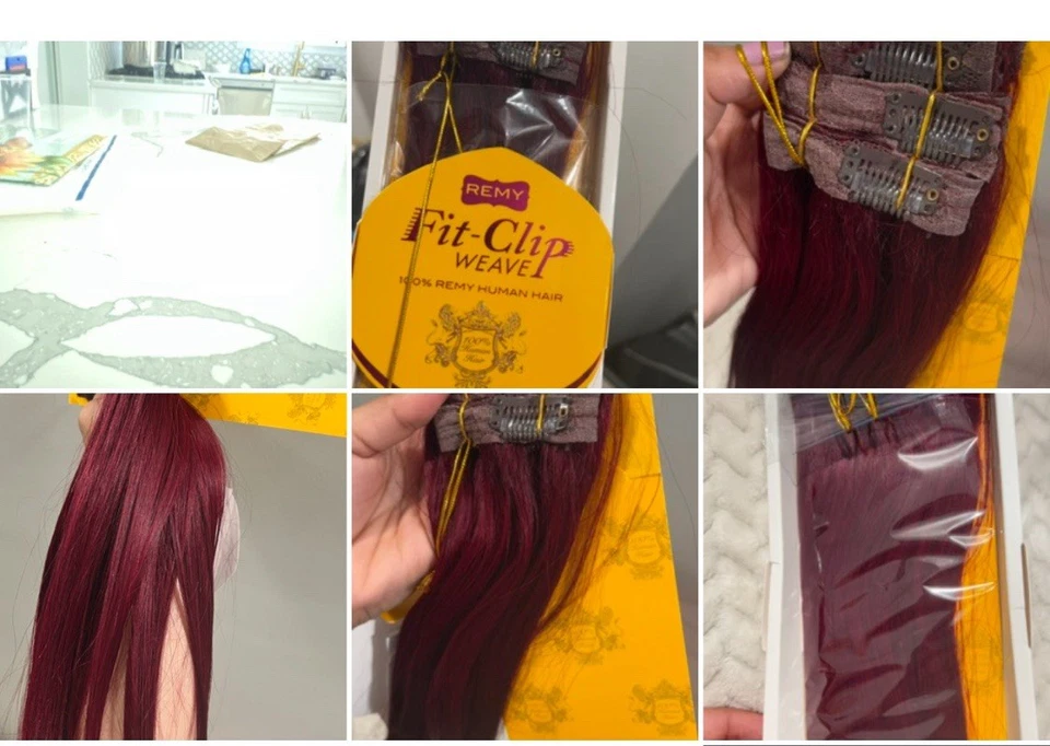Human Hair Extensions 100% Remy Human Hair 8PCS - 18” 20” Straight red Burgundy - Image 4 of 4