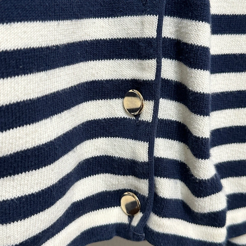 Vintage United Colors of Benetton Striped Cardigan Sweater Womens L Navy Preppy - Image 4 of 4