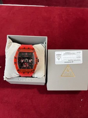 NEW GUESS PHOENIX GW0203G5 RED/BLACK/SILICONE SKELETON DIAL MENS WATCH