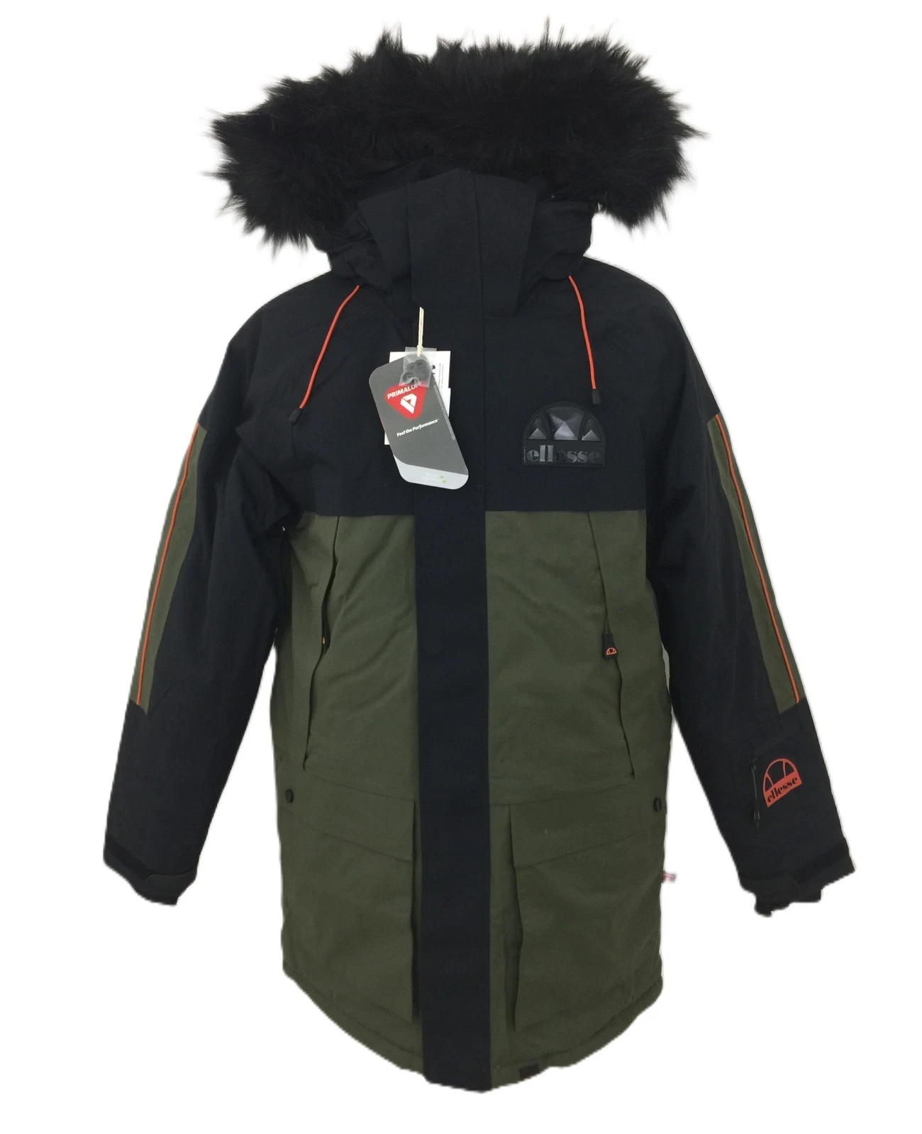 Ellesse Men's Parka Ski Jacket Khaki Black Hooded Insulated Pocket Zip New F1
