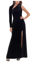 Betsy & Adam Women's Velvet Asymmetrical-Neck One-Sleeve Gown Size 12 MSRP $159
