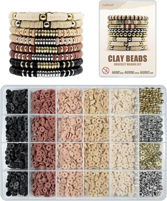 ClaBead Bracelet Making Kit 3200Pcs, Clay Beads Bracelet Kit with Gold Beads and