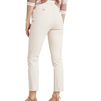Anthropologie The Essential Slim Trousers Cream/Pink Stripe Size 8 Work Casual