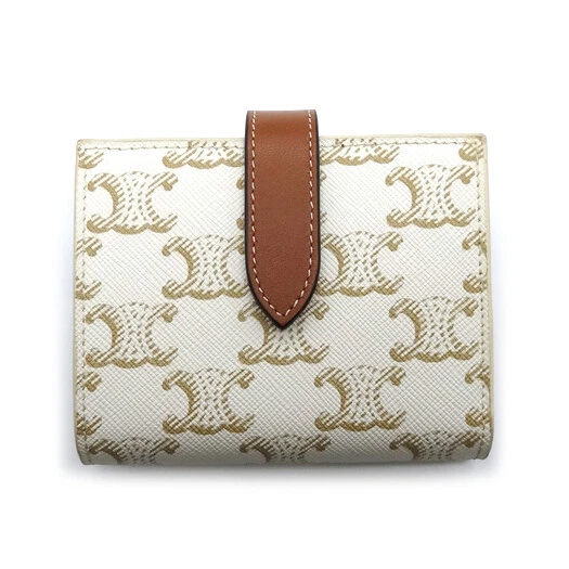 CELINE Triomphe Small Strap Wallet Coated Canvas Leather White