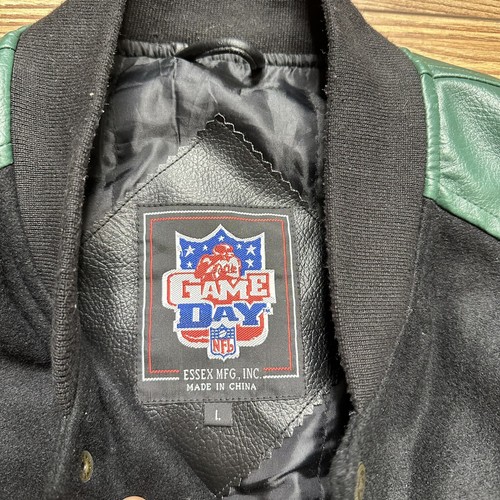 Giacca Bomber Green Bay Packers Vintage Uomo XL NFL Game Day Lana Pelle Snap - Foto 7 di 16