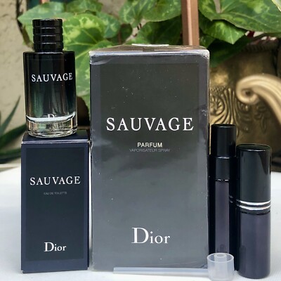  LOT Dior Sauvage PARFUM 2oz Spray + EDT .34oz Mini Cologne NIB + Travel Extras