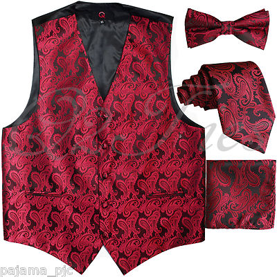 Men's Solid Dress Vest Bow Tie Burgundy for Tuxedo and Suit