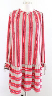 ann taylor loft striped shirt dress LOFT Ann Taylor Black & Beige Stripe Shirt Dress with Belt (PRE-LOVED) Size 16