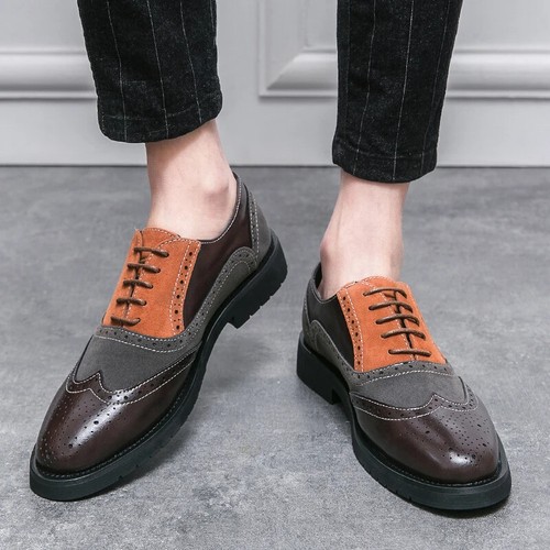 Men's Leather Lace-up Oxford Flat Shoes Handmade Casual Leather Formal Footwear - Picture 17 of 26