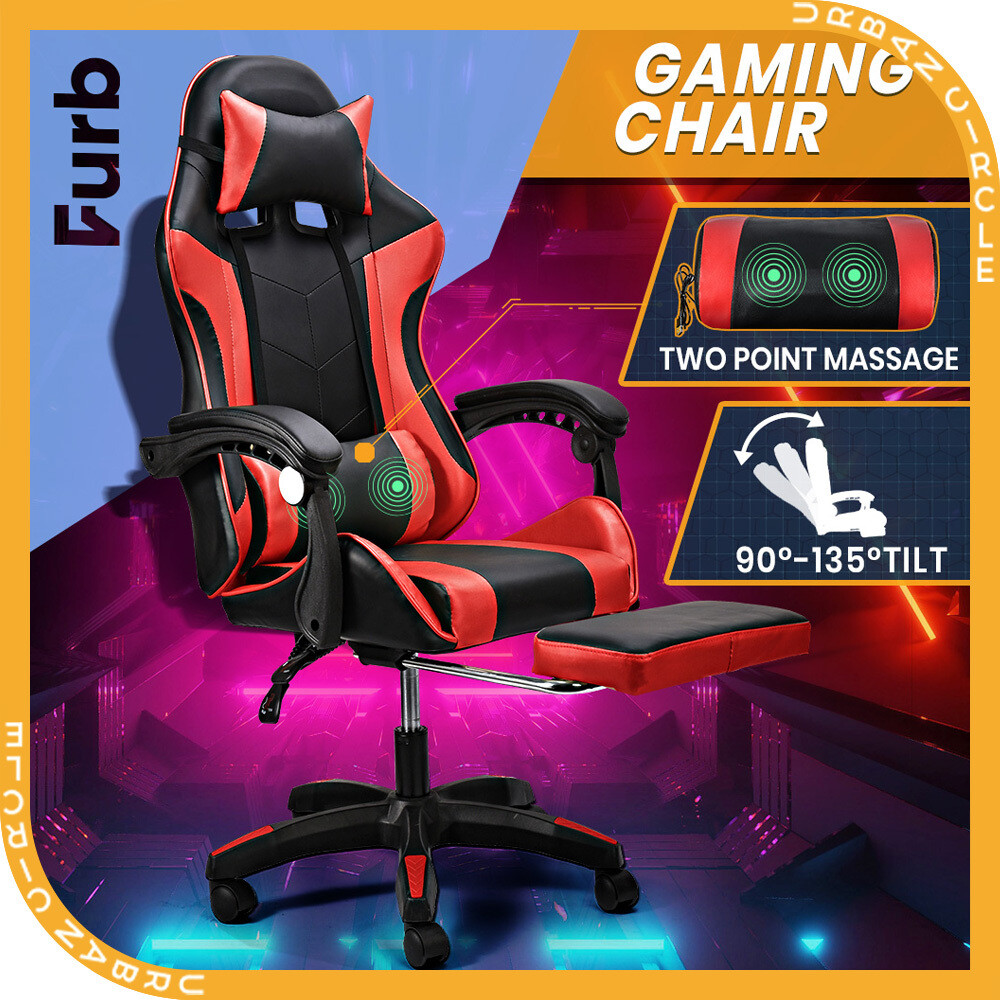 Furb Gaming Chair Two Point Massage Lumbar Recliner Leather Office Chair Red