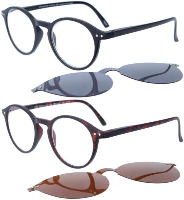 Panto-Lesehilfe/Sonnen-Lesebrille mit Magnet-Clip und Einstecketui | NEU + OVP