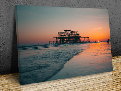 Brighton West Pier Sonnenuntergang montiert Leinwanddruck Kunst Wand bereit zum Aufhängen
