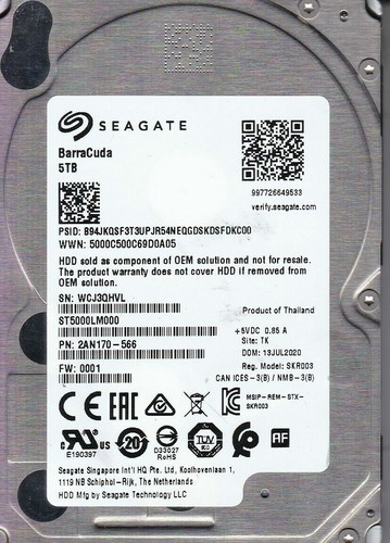 ST5000LM000 Seagate BarraCuda 5TB 5400RPM SATA 2.5" Laptop HDD Hard Drive -15mm - Picture 1 of 3