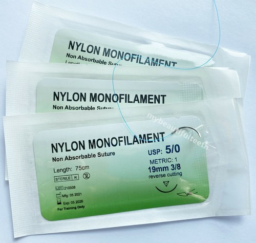 Sutura de práctica 100 piezas de monofilamento de nailon métrico inverso dental 5-0 4-0 3-0 - Imagen 3 de 10