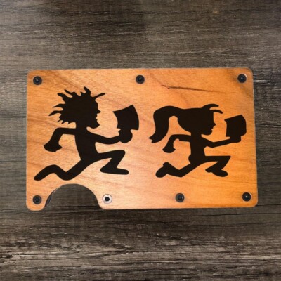 Wood Wallet Minimalist Laser Engraved with 2 HATCHET MAN & GIRL