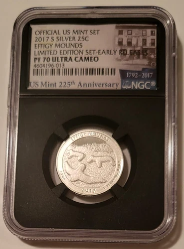2017 S Silver Effigy Mounds NP Quarter Proof PF70 UC NGC ER Retro Holder