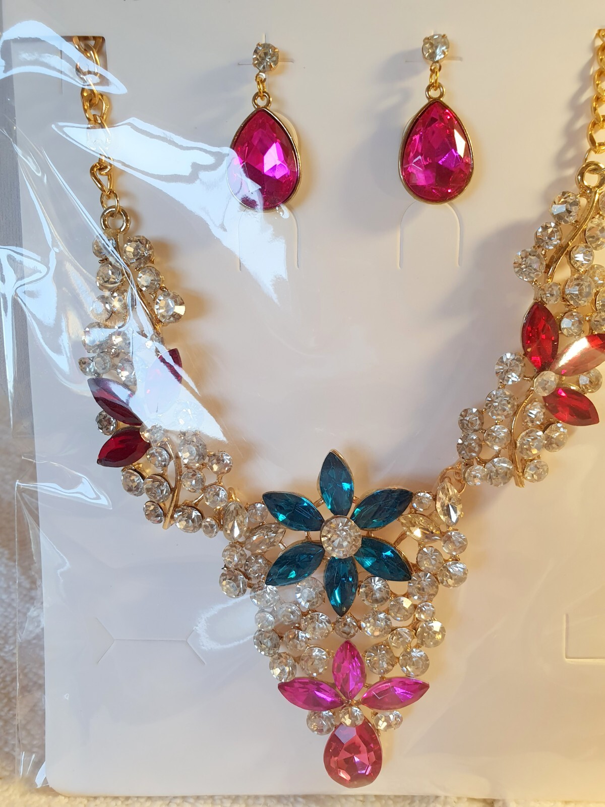 mixed color Diamante crystal Necklace & earrings set wedding prom new set